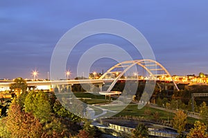 Nashville bridge with blurred car lights