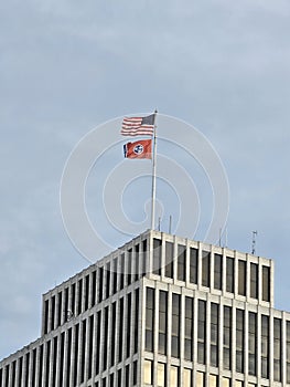 Nashville downtown modern buildings capitol architecture monument sculpture Broadway Street country music Tennessee state flag