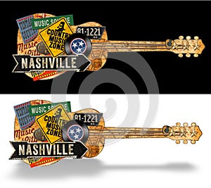 Nashville Guitar Vintage Artwork Folk Art