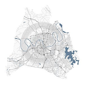 Nashville map, American city. Municipal administrative area map with rivers and roads, parks and railways