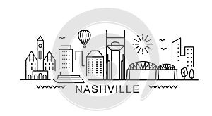 Nashville minimal style City Outline Skyline with Typographic. Vector cityscape with famous landmarks. Illustration for