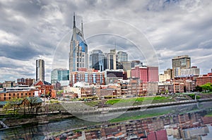 Nashville Skyline on a cloudy day with some city reflection