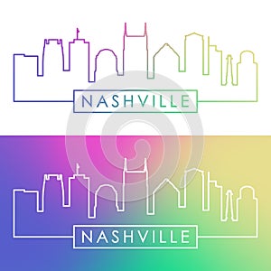 Nashville skyline. Colorful linear style.