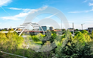 Nashville tennessee city skyline at sunset  on the waterfrom