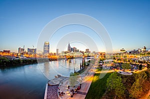 Nashville Tennessee downtown skyline at Shelby Street Bridge