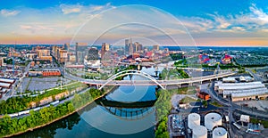 Nashville Tennessee TN Drone Skyline Aerial and Cumberland River