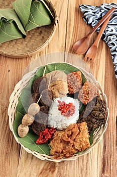 Nasi Jamblang or Sega Jamblang, Cirebon Mix Rice Wrapped with Teak Leaf