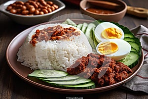 Nasi Lemak is a commonly found food in Malaysia, Brunei and Singapore. It is also an unofficial national food in Malaysia. photo