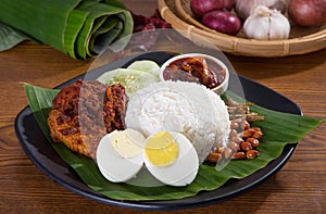 Nasi lemak, a traditional malay curry paste rice