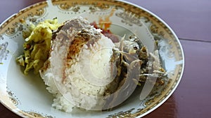 Nasi Padang with a side dish of Ikan Bilih or Ikan Bilis. Bilis, Bilih or Bako Mystacoleucus padangensis