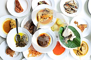 Nasi Padang, various Minang Side Dish on the Table