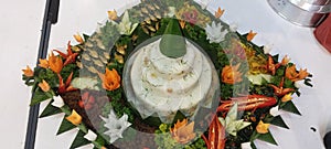 Nasi tumpeng is a dish served at traditional ceremonies by several ethnic groups in Indonesia