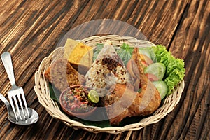 Nasi Tutug Oncom, Traditional Sundanese Meal Rice Mixed with Oncom Fermented Soybean photo