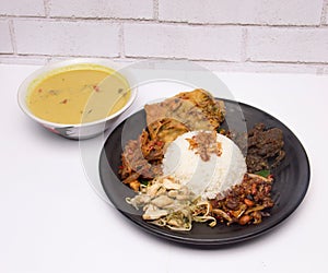Nasi Warung & x28;Indonesian: Rice with Various Dish from Indonesian Street Vendor or Stall& x29; photo