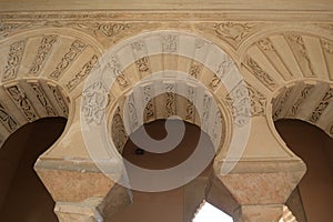 Nasrid arches and columns in Muslim palace, Alcazaba, Malaga, Spain