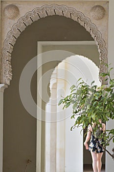 Nasrid arcs in doors in ancient muslim palace of Alcazaba, Malaga, Spain