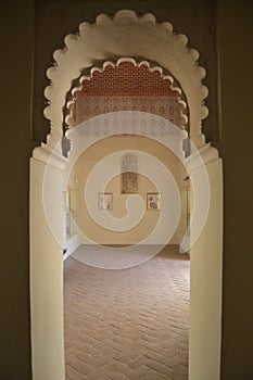 Nasrid arcs in the interior of the muslim palace of the Alcazaba, Malaga, Spain