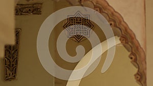 Nasrid ornaments in ancient arcs of the palace of the Alcazaba, Malaga, Spain