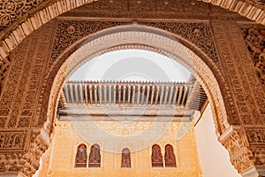 Nasrid Palaces with geometric and intricate patterns in the Alhambra