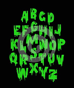 Nasty green slime. Terribly playful and creepy font. English alphabet, drawn by hand with a marker. Font for Halloween