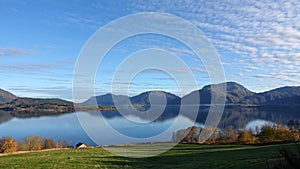 Nasvatnet lake in Eide on autumn day on Atlantic Road in Norway