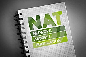 NAT - Network Address Translation acronym on notepad, technology concept background