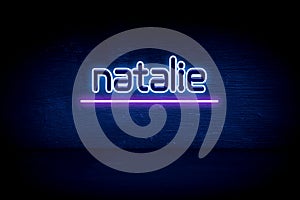 Natalie - blue neon announcement signboard photo