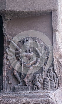 Nataraja or dancing Shiva sculpture at Cave Temples, Badami, Karnataka, India