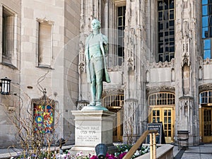 Nathan Hale statue in front of the Tribune building, Chicago, Il