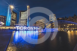 Nathan Phillips square in Toronto at night