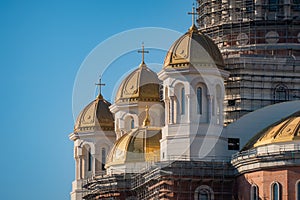 Nation Salvation Cathedral in Bucharest - Catedrala Mantuirii Neamului. Detailed architecutre.