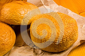 National Adyghe cheese homemade on a wooden table