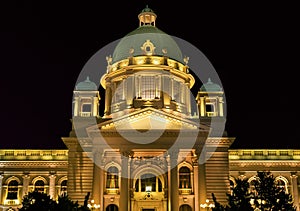 National Assembly at the night, Belgrade, Serbia