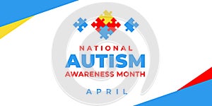 National autism awareness month. Vector banner, poster, flyer, greeting card for social media with the text National autism photo