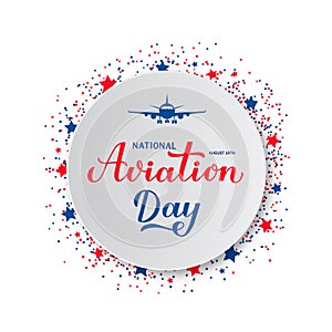 National Aviation Day calligraphy hand lettering and plane on white paper plate. Holiday in USA celebrated on August 19. Vector photo