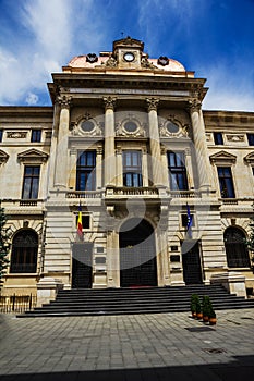 National Bank of Romania building facade, Bucharest, Romania.