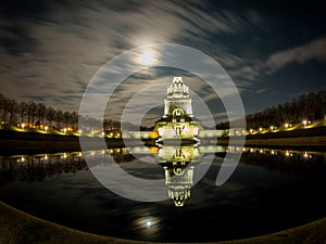 National battle monument near Leipzig at night