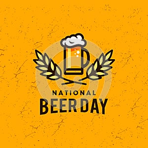 National beer day with Craft Beer glass and malt Brewery label logo design vector