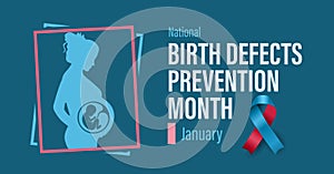 National birth defects awareness month campaign banner. Observed each year in January