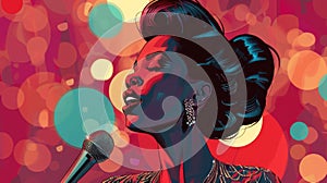 National Black Women in Jazz and the Arts Day. Vintage Style Female Jazz Singer Illustration