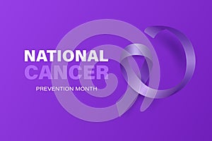 National Cancer Prevention Month, February. Banner, Card, Placard with Realistic 3D Vector Lavender Ribbon on Lavender