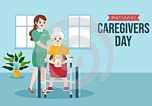 National Caregivers Day on February 17th Provide Selfless Personal Care and Physical Support in Flat Cartoon Illustration photo