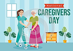 National Caregivers Day Vector Illustration on February 16th to Provide Selfless Personal Care and Physical Support in Healthcare