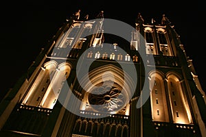 National cathedral, angled and lit for 'looming' effect