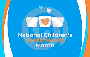 National Childrens Dental Health Month vector banner. Protecting teeth and promoting good health, prevention of dental caries