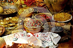 National Christmas table in Ukraine. Traditional Christmas food kutya