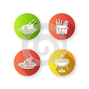 National cookery flat design long shadow glyph icons set