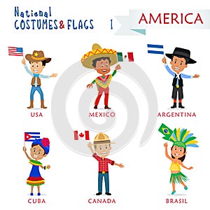 National costumes and flags of the nations - Kids of the world - America