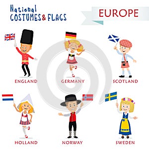 National costumes and flags of the nations - Kids of the world - Europe