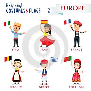 National costumes and flags of the nations - Kids of the world - Europe